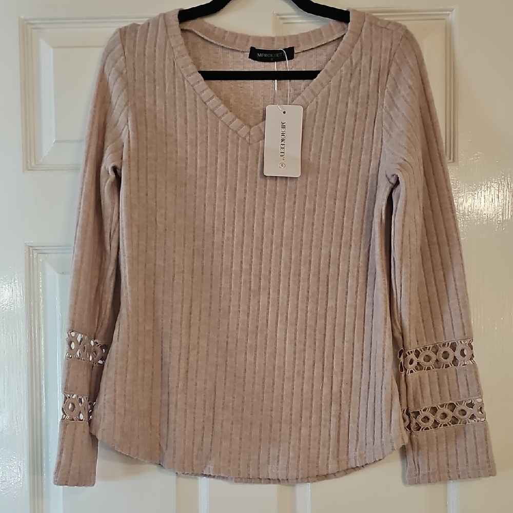 Women's Taupe Ribbed Long Sleeve Top